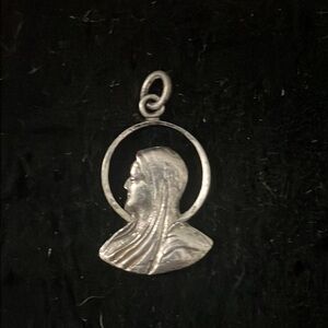 Vintage Sterling Silver Two-sided Jesus & Mary Pendant / Catholic Medal
